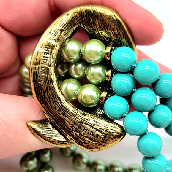 Heidi Daus Rare 80s Vintage Half Pearl Half Turquoise Choker w/ Crystal Pendant - Picture 10 of 11